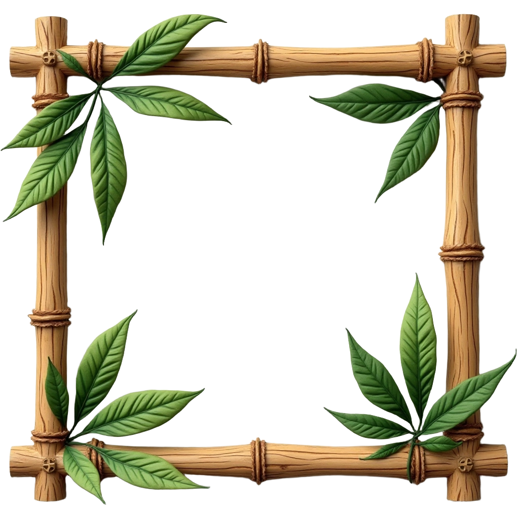 Bamboo Frame with Marijuana Leaves